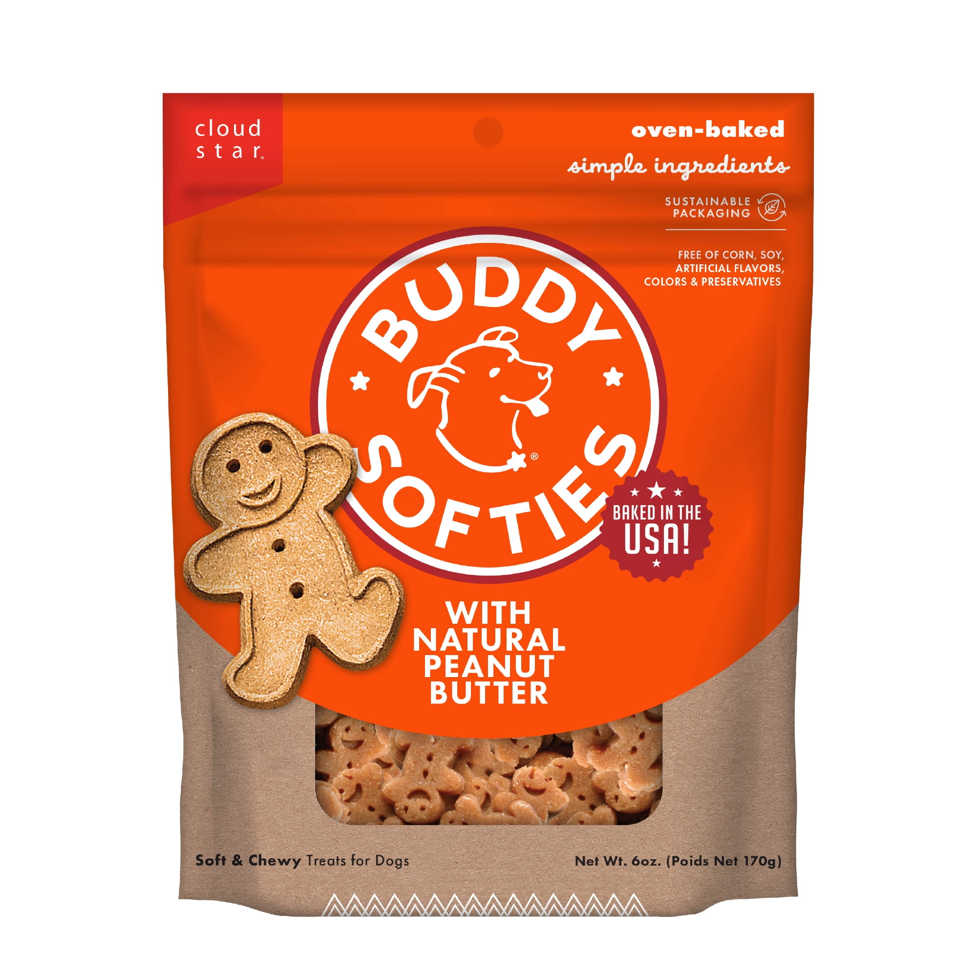 Buddy Biscuits Whole Grain Soft & Chewy Dog Treats with Peanut Butter 6 oz.