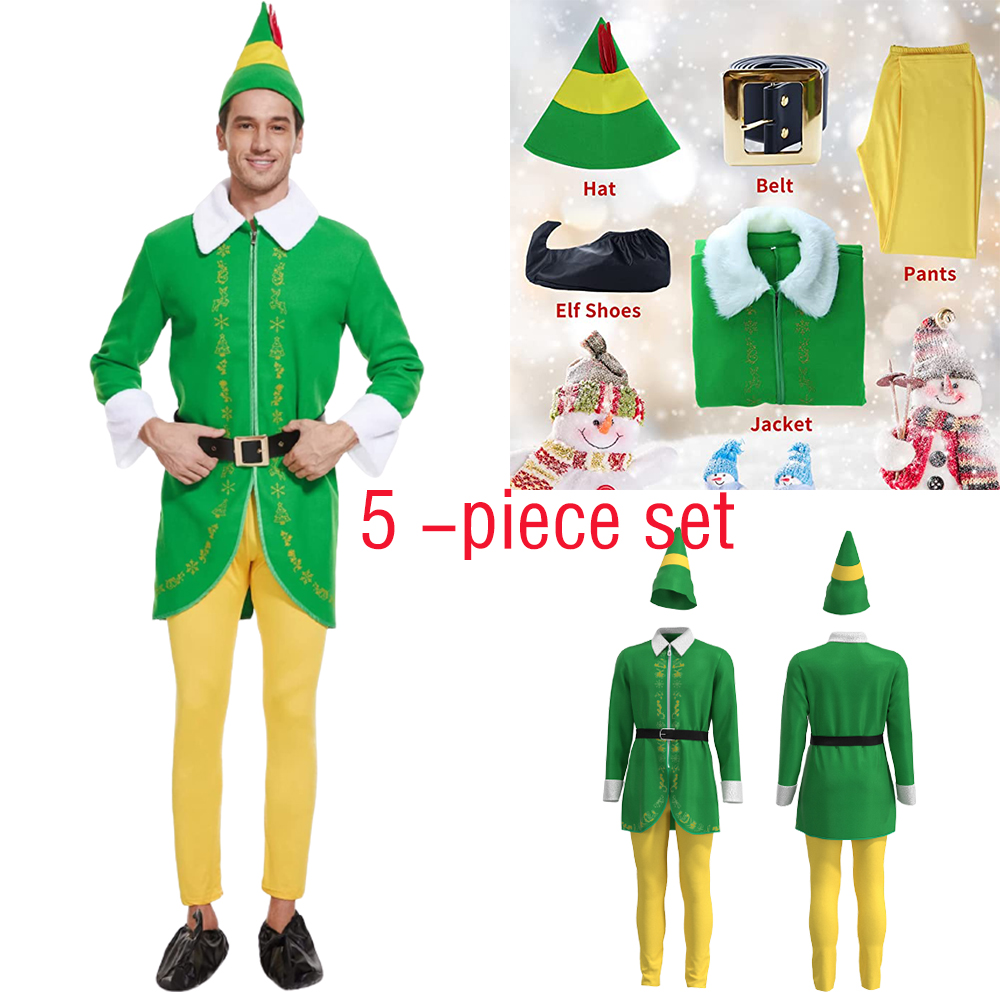 Buddy Costume The Elf for Men, Christmas Elf Costume, full holiday