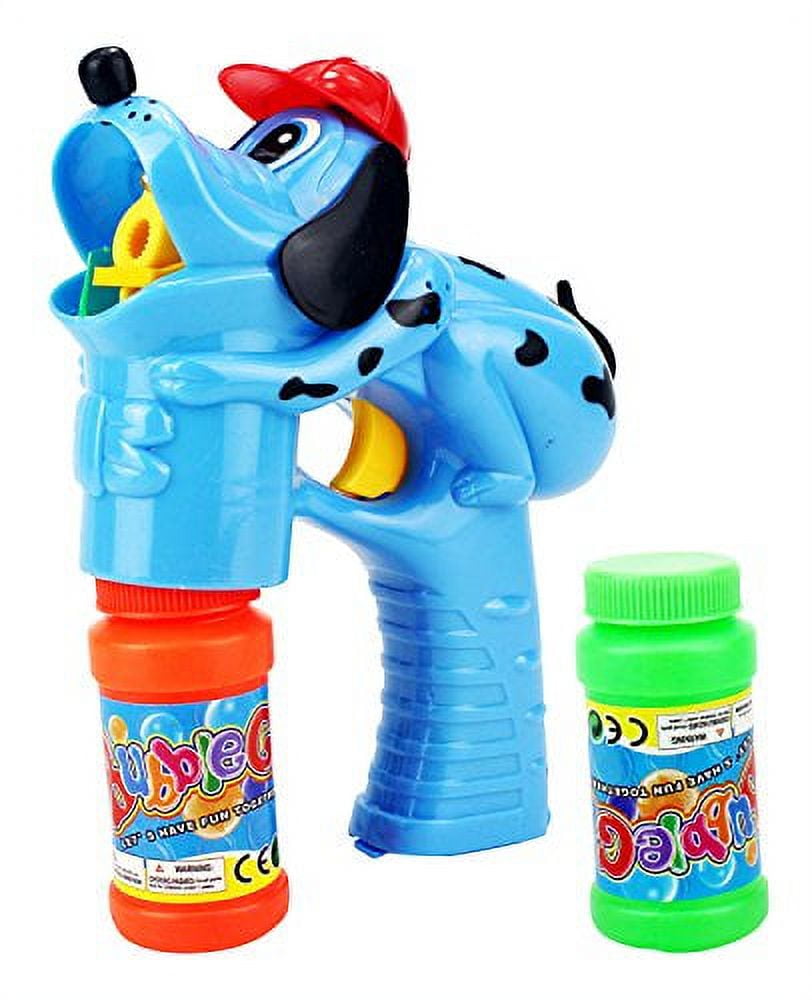 Buddy Dog Battery Operated Toy Bubble Blowing Gun w 2 Bottles of Bubble Liquid Batteries Colors May Vary