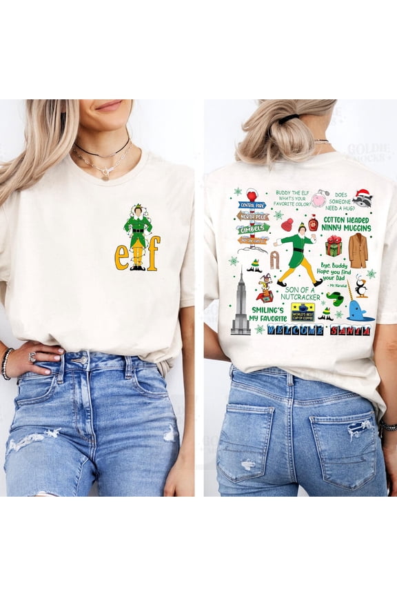 Buddy The Elf Vintage Quotes Christmas Lights 2-sided T-Shirt, Christmas Classic Movie Shirt ,Disney Vacation Trip Tee, Christmas Gifts 2025,Sand Color,Size XL