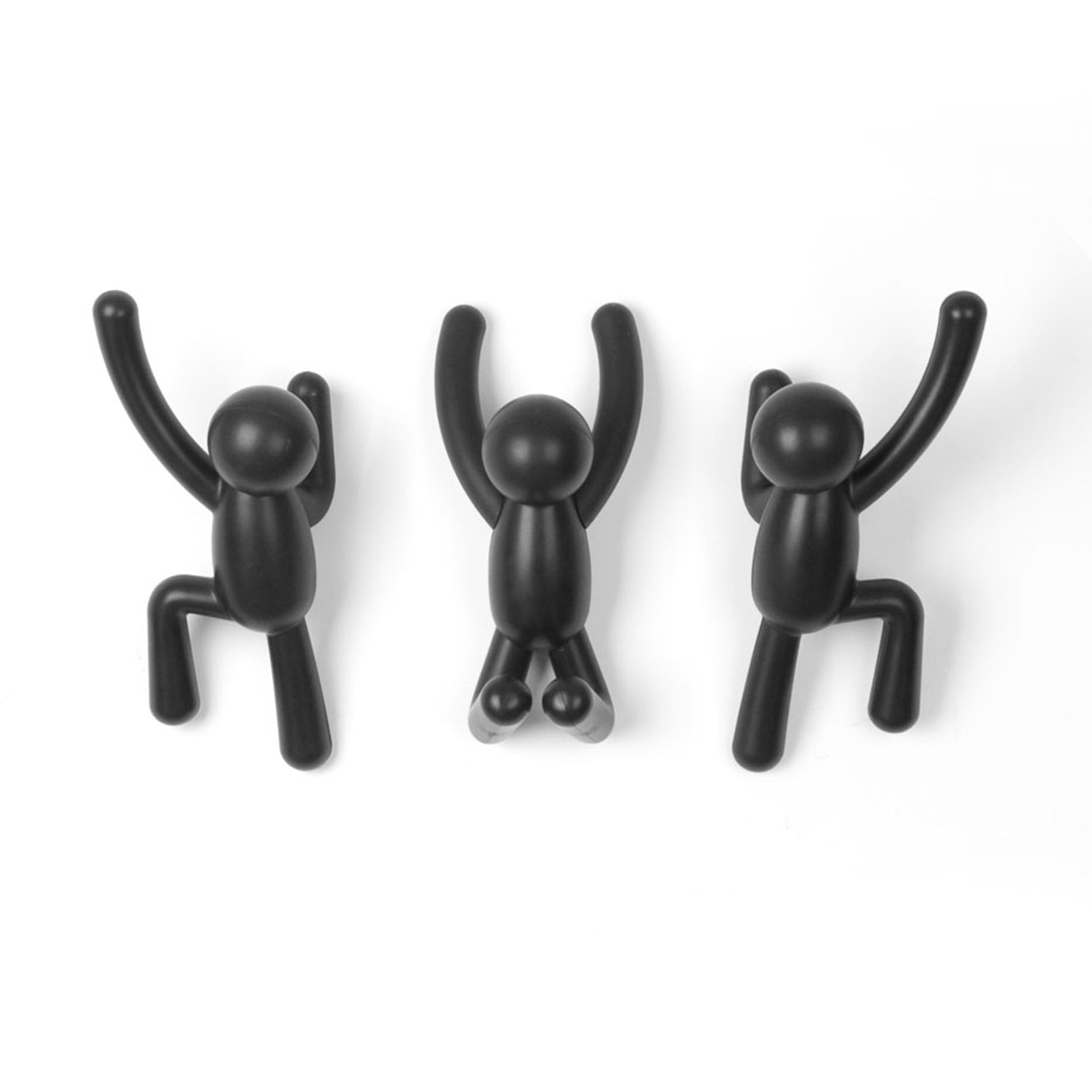 Black Plastic Buddy Wall Hooks Set of 3