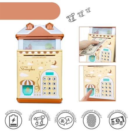 Buddy N Buddies Electronic Piggy Bank ATM Password Fingerprint Money Box Saving Box Fingerprint Coin Money Box Yellow House