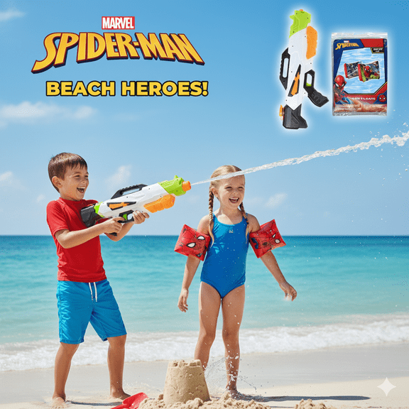Buddy N Buddies Spiderman Arm Inflatable Floaties with Aqua Storm H2O X Stream 19" Water Gun, 3-Pack