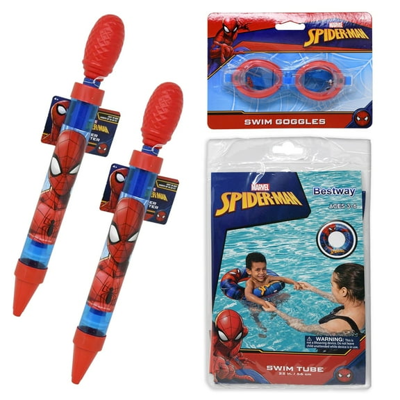 Buddy N Buddies Spiderman Inflatable 22" Swim Tube with Water Blaster and Splash Goggles