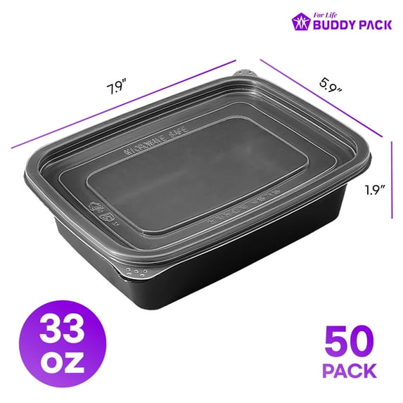 BUDDY PACK Reusable Food Storage Container With Lid for Meal Prep, BPA Free, Made in Korea, 50 Pack, 33 oz