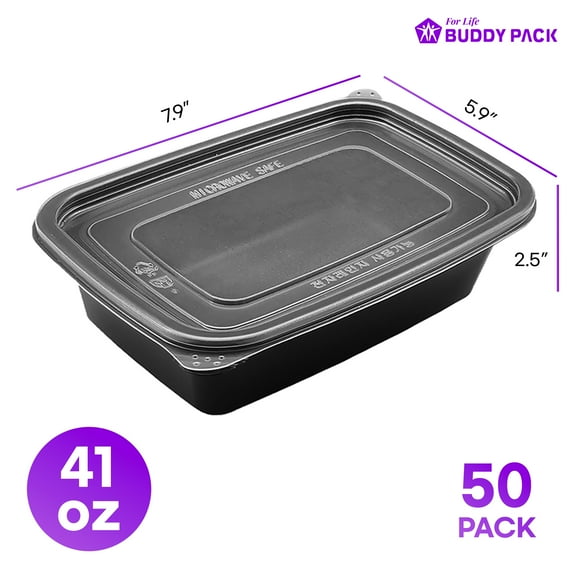 BUDDY PACK Reusable Food Storage Container With Lid for Meal Prep, BPA Free, Made in Korea, 50 Pack, 41 oz