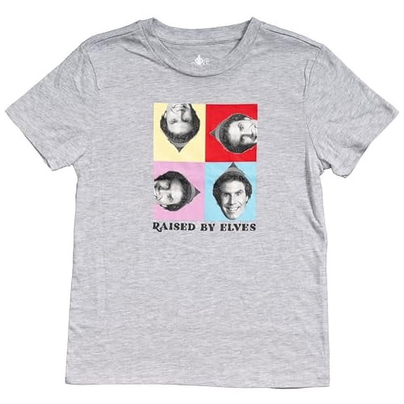 Buddy The Elf Christmas Movie Raised by Elves Heather Grey Squares Juniors T-Shirt Tee (US, Alpha, X-Large, Regular, Regular, Gray)