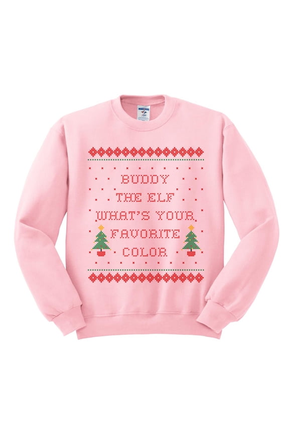 Buddy The Elf What's Your Favorite Color Christmas Sweatshirt Large Pink