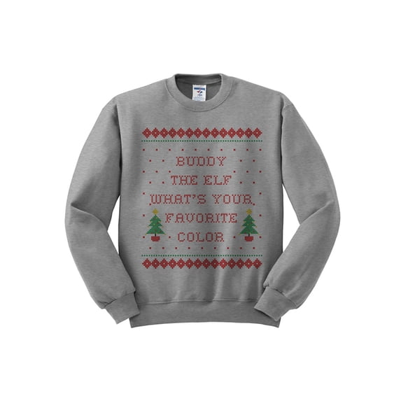 Buddy The Elf What's Your Favorite Color Christmas Sweatshirt Small Grey