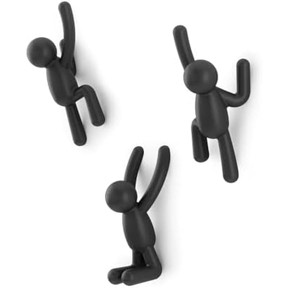Buddy Wall Hooks – Decorative Wall Mounted Coat Hooks for Hanging Coats, Scarves, Bags, Purses, Backpacks, Towels and More, Set of 3, Black