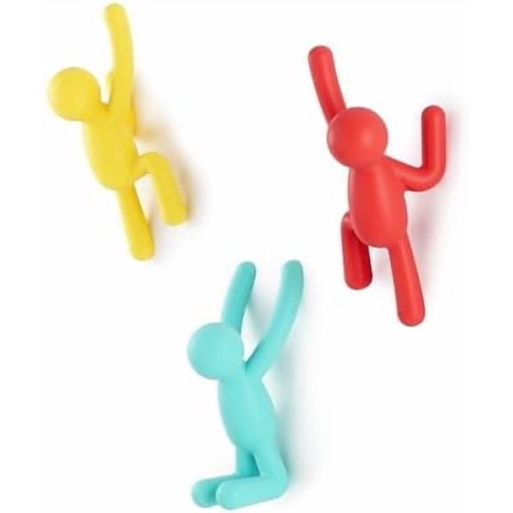 Buddy Wall Hooks – Decorative Wall Mounted Coat Hooks for Hanging Coats, Scarves, Bags, Purses, Backpacks, Towels and More, Set of 3, Red/Blue/Yellow