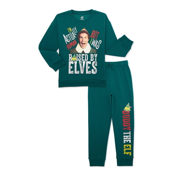 Buddy the Elf Boys Holiday Graphic Fleece Sweatshirt and Jogger Pant 2 Piece Christmas Outfit Set, Sizes 4-12