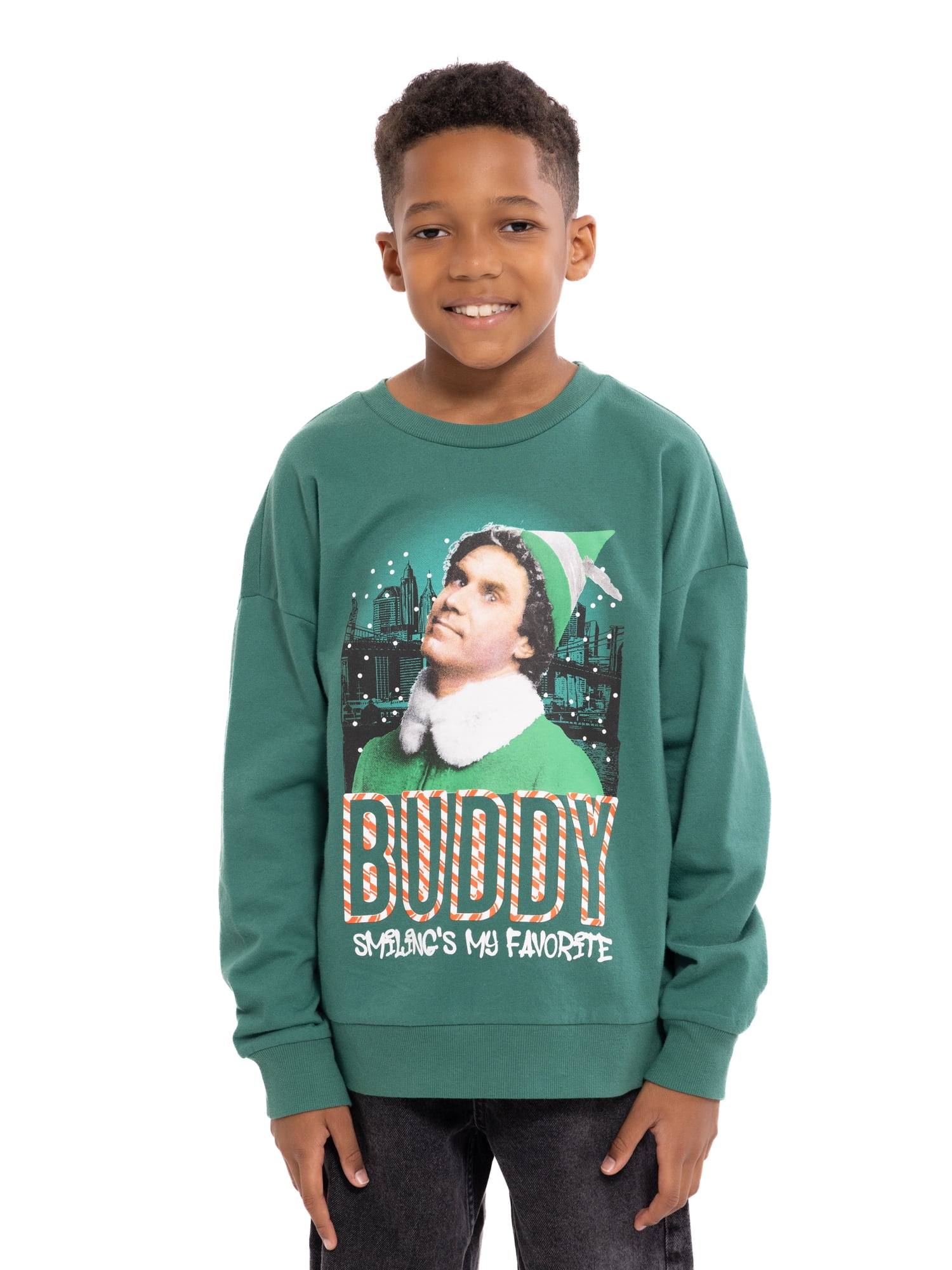 Buddy the Elf Boys Long Sleeve Holiday Graphic Crewneck, Sizes 4-18