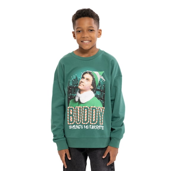 Buddy the Elf Boys Long Sleeve Holiday Graphic Crewneck, Sizes 4-18