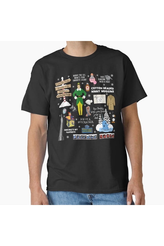 Buddy the Elf Collage Red Retro Holiday Movie Inspired Art Unisex T-Shirt up to size 5XL