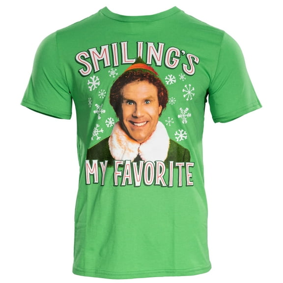 Buddy the Elf "Smiling is My Favorite" Adult T-shirt – Kelly Green, Officially Licensed