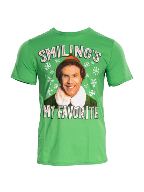 Buddy the Elf "Smiling is My Favorite" Adult T-shirt – Kelly Green, Officially Licensed