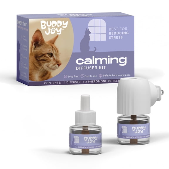 BuddyJoy Cat Calming Diffuser Refills  Long-Lasting 30-Day Formula, Cat Pheromones Calming Diffuser for Stress Relief, Relaxation, and Anxiety Reduction, Easy to Use  (1 Diffusers + 2 Refills)