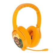 BuddyPhones Cosmos+, Over-Ear Bluetooth Wireless Noise Cancelling Kids Headphones with Detachable Boom Mic, 3 Volume Limiting Settings, Voice Enhance StudyMode, 24-Hrs Battery, Foldable, Sun Yellow