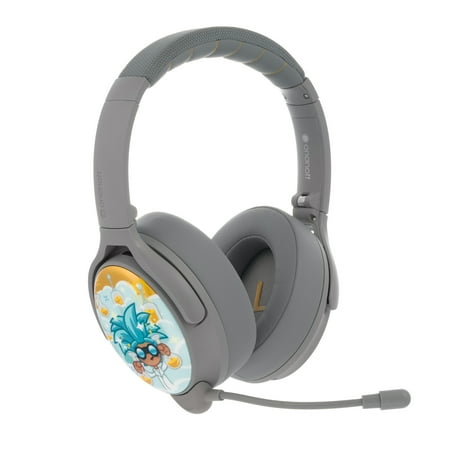 BuddyPhones Cosmos+, Over-Ear Bluetooth Wireless Noise Cancelling Kids Headphones with Detachable Boom Mic, 3 Volume Limiting Settings, Voice Enhance StudyMode, 24-Hrs Battery, Foldable, Grey Matter