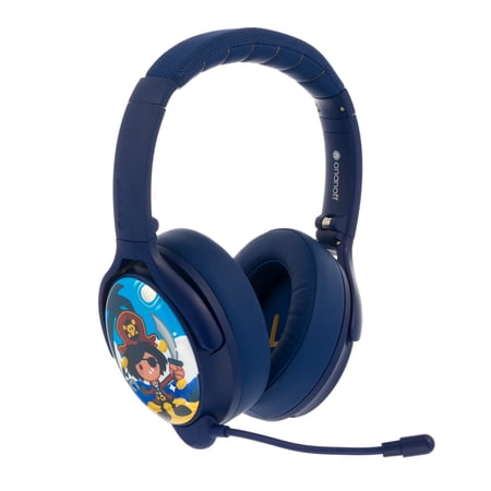 BuddyPhones Cosmos+, Over-Ear Bluetooth Wireless Noise Cancelling Kids Headphones with Detachable Boom Mic, 3 Volume Limiting Settings, Voice Enhance StudyMode, 24-Hrs Battery, Foldable, Deep Blue