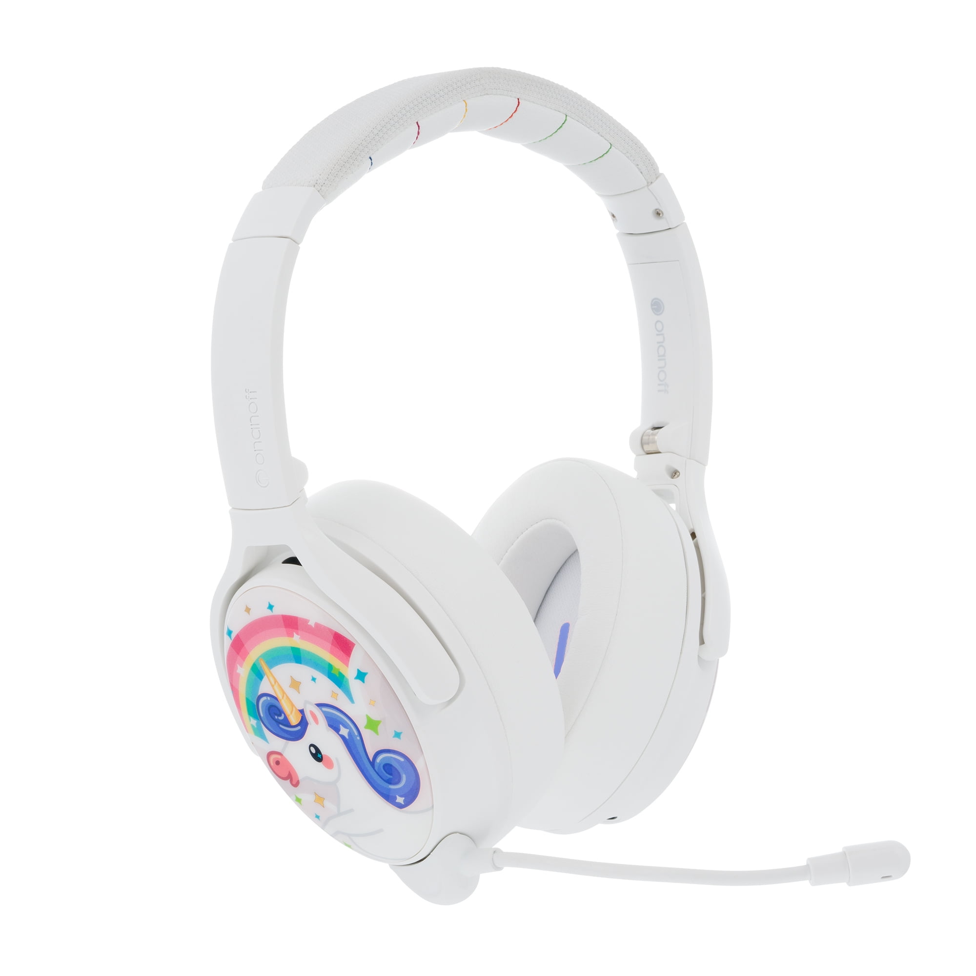 BuddyPhones Cosmos+, Over-Ear Bluetooth Wireless Noise Cancelling Kids Headphones with Detachable Boom Mic, 3 Volume Limiting Settings, Voice Enhance StudyMode, 24-Hrs Battery, Foldable, Snow White