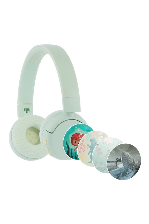 POP Fun, Foldable Bluetooth Kids Headphones with Microphone, SafeAudio Volume Limiting 85/94dB,Works Wired or Wireless, for iPhone/iPad/Tablet/PC and More by Onanoff (Green)