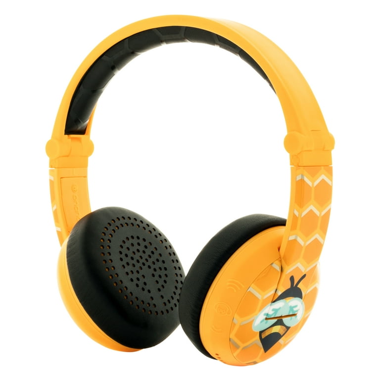BuddyPhones Wave On Ear Waterproof IP67 Bluetooth Wireless Kids Headphones with Mic 3 Volume Limiting Settings Voice Enhance StudyMode Playback Call Control Button Yellow Bee Walmart
