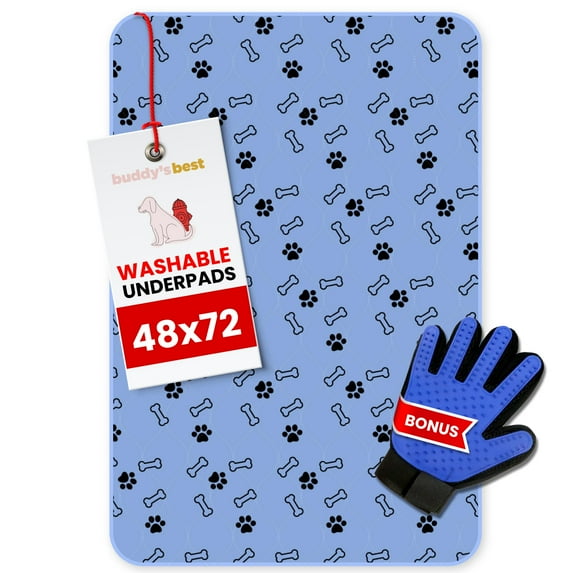 Buddy's Best Washable Pee Pads for Dogs - Extra Large (48"x72") - Ultra-Absorbent, Non-Slip, Ideal for Large Areas, Training, Incontinence - (1-Pack) + Bonus Grooming Glove
