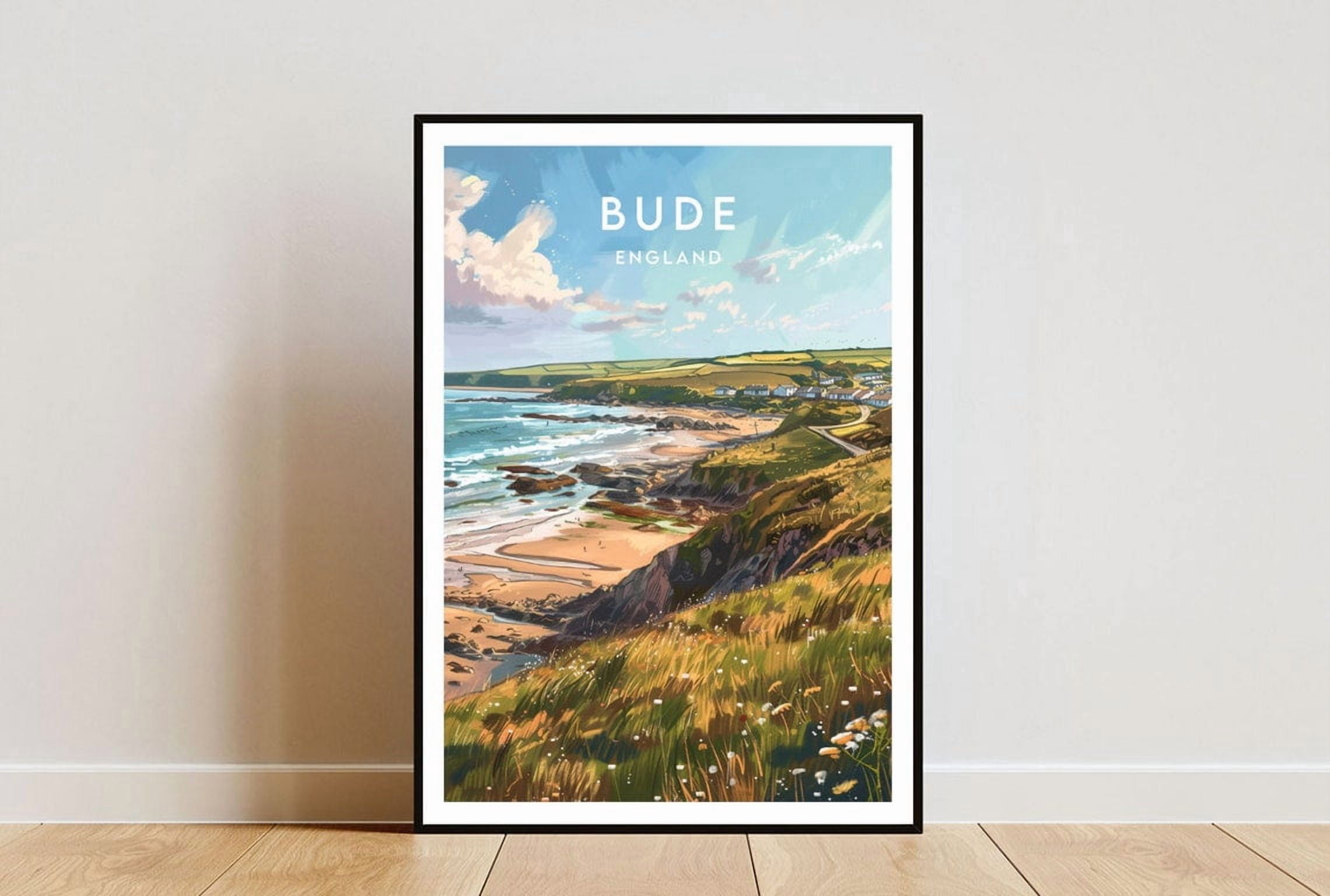Bude Travel England Britain UK Cornwall Poster, Travel Inspired Home ...