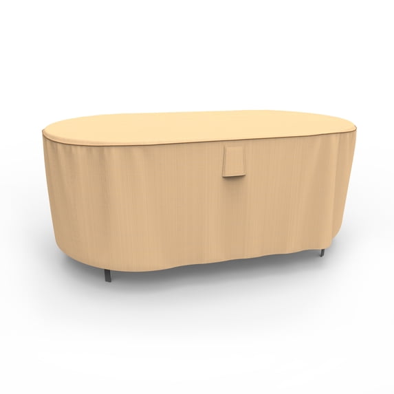 Budge Medium Tan Patio Oval Table Cover, StormBlock™ Savanna