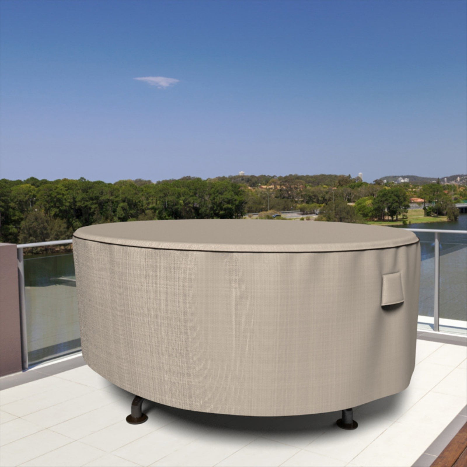 Budge Round Patio Table Cover, Large, 60"x28",Tan Tweed, English Garden