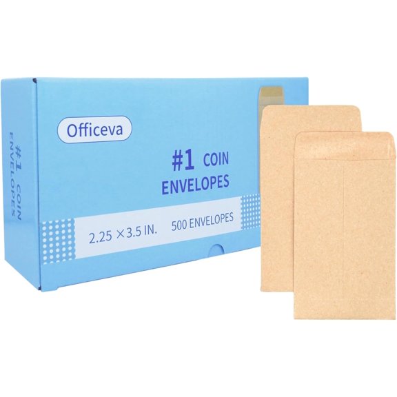 Budgenix #1 500 Pcs Small Coin Envelopes 2.25" x 3.5" with Gummed Flap, Brown Kraft Mini Envelopes for Storing Seeds, Keys, Stamps, Tips and Small Items