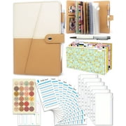 Budget Binder with Cash Envelopes, GINMLYDA Money Saving Binder Notebook Including Zipper PVC Pockets, Cash Envelopes, Stickers and Pen, White and Khaki