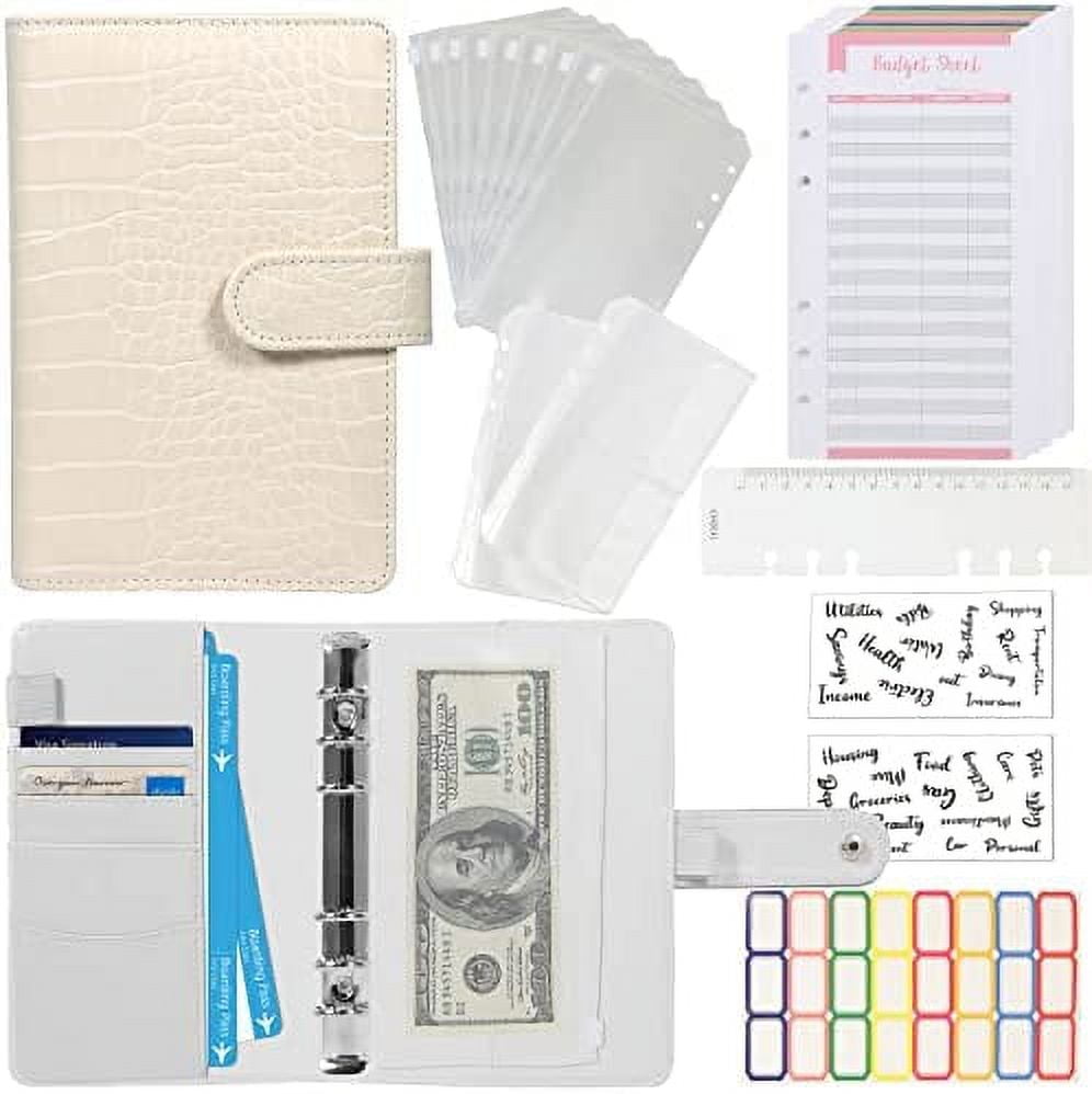 Budget Binder with Zipper Envelopes A6 Money Organizer for Cash PU Glitter  Leather Money Saving Binder with 8pcs Cash Envelopes for Budgeting,18pcs