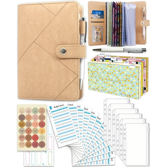 Money Saving Binder with Cash Envelopes, Including Zipper PVC Pockets, Cash Envelopes, Stickers and Pen