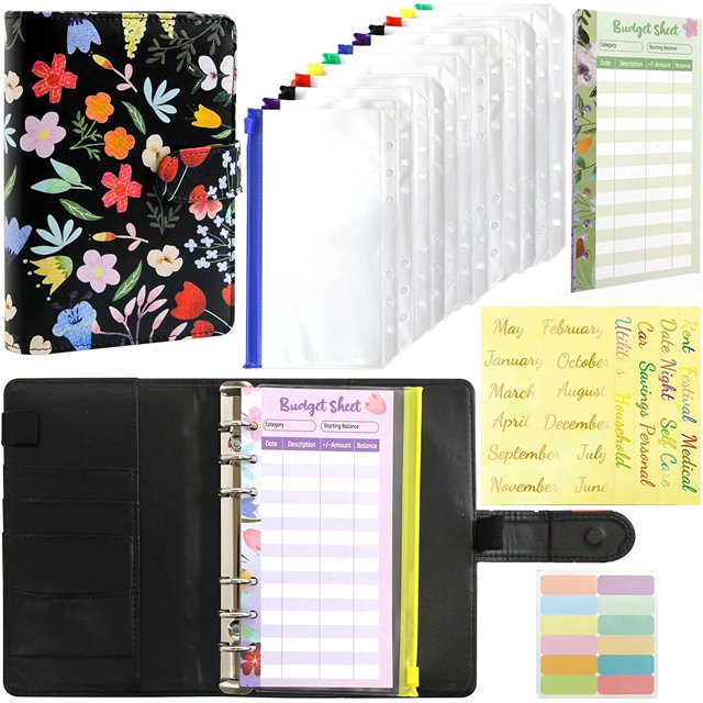 Budget Binder with Zipper Cash Envelopes Flower A6 Planner Money Saving