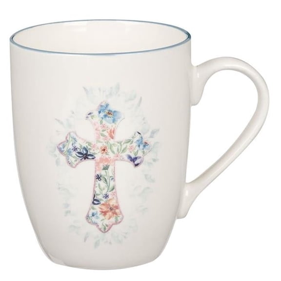Budget Blue Floral Cross Mug - White - Ceramic - Inspiring Design