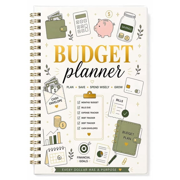 Budget Planner, A5 Undated Financial Planner with Spiral Binding, Expense Tracker, Bill Organizer, Savings & Debt Tracker, Cash Envelope Budget Book for Women & Adults