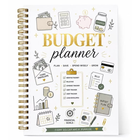 Budget Planner, A5 Undated Financial Planner with Spiral Binding, Expense Tracker, Bill Organizer, Savings & Debt Tracker, Cash Envelope Budget Book for Women & Adults