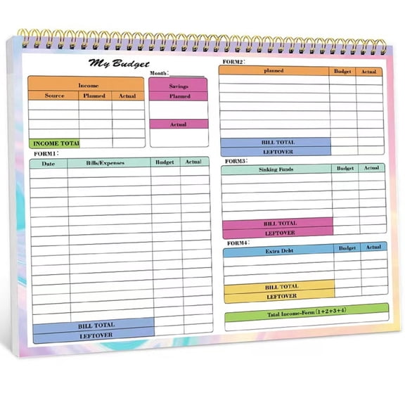 Budget Planner, Monthly Budget Book Bill Organizer, Undated Home Finance Money Expense Saving Debt Tracker Notebook, Spiral Design, 1 Year
