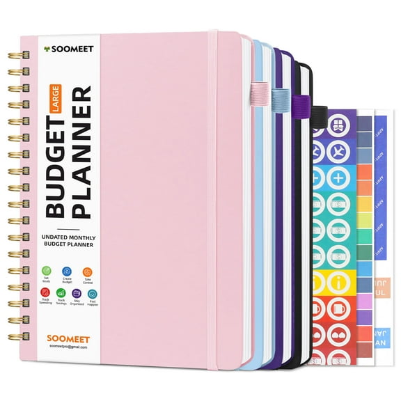 Hendoct Monthly Budget Planner, Budget Book with Expense Tracker Notebook, Undated Bill Organizer & Finance Planner (7''x10'')-Pink