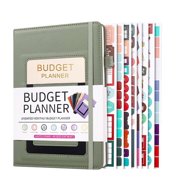 Budget Planner Notebook with Expense Tracker, A5 Hardcover Financial Organizer Journal, Personal Finance Planner with Stickers, Budget Planner, Financial Organizer, 1Pc, Multicolor(Green,8.4x5.8")