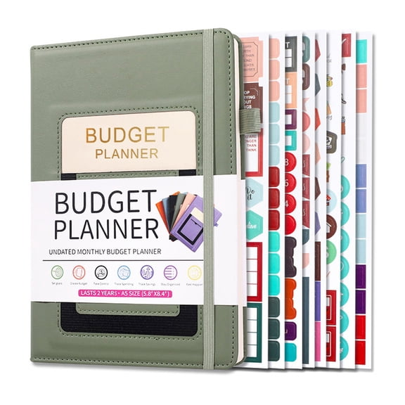 Budget Planner Notebook - Monthly Budget Book with Expense Tracker, Undated 12 Month Bill Organizer & Finance Planner for Money Management, A5(5.8" x 8.5") Account Book, Green