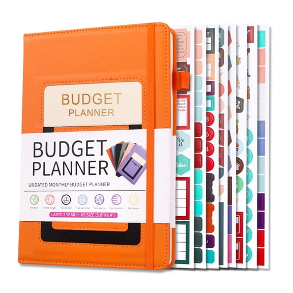 Budget Planner Notebook - Monthly Budget Book with Expense Tracker, Undated 12 Month Bill Organizer & Finance Planner for Money Management, A5(5.8" x 8.5") Account Book, Orange