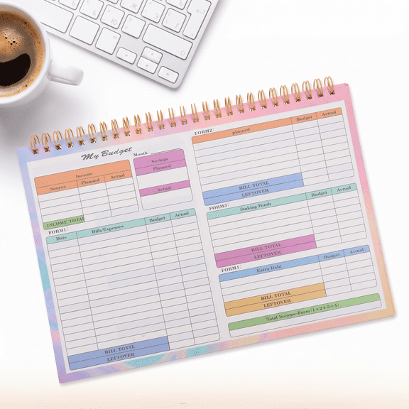 Budget Planner and Budget Book, Undated Monthly Expense, Bill and Savings Tracker, 12-Month Spiral Notebook