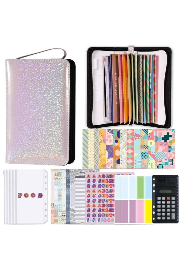 Budget Planner Wallet – Large Capacity Zipper Envelope Organizer , Undated Financial Planner with Calculator, Sticky Notes & 12 Binder Pockets – A6 Size for Cash, Bills & Receipts C