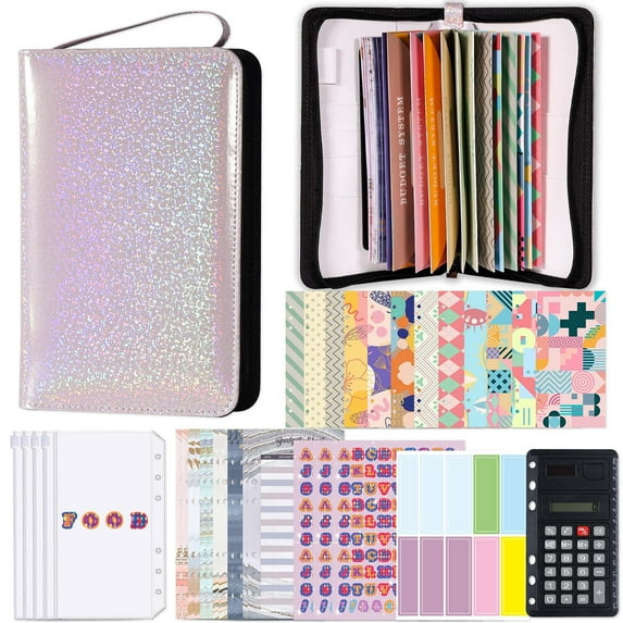 Budget Planner Wallet – Large Capacity Zipper Envelope Organizer , Undated Financial Planner with Calculator, Sticky Notes & 12 Binder Pockets – A6 Size for Cash, Bills & Receipts C