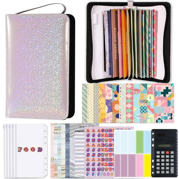 Budget Planner Wallet – Large Capacity Zipper Envelope Organizer , Undated Financial Planner with Calculator, Sticky Notes & 12 Binder Pockets – A6 Size for Cash, Bills & Receipts C