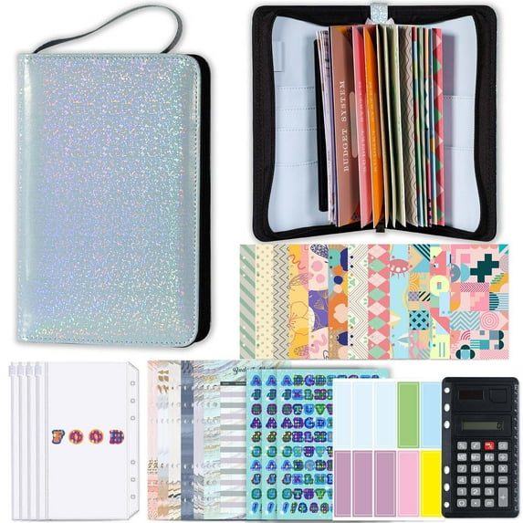 Budget Planner Wallet – Large Capacity Zipper Envelope Organizer , Undated Financial Planner with Calculator, Sticky Notes & 12 Binder Pockets – A6 Size for Cash, Bills & Receipts B